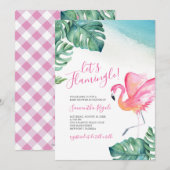 Carte Baby shower Flamant rose Feuille tropical (Devant / Derrière)