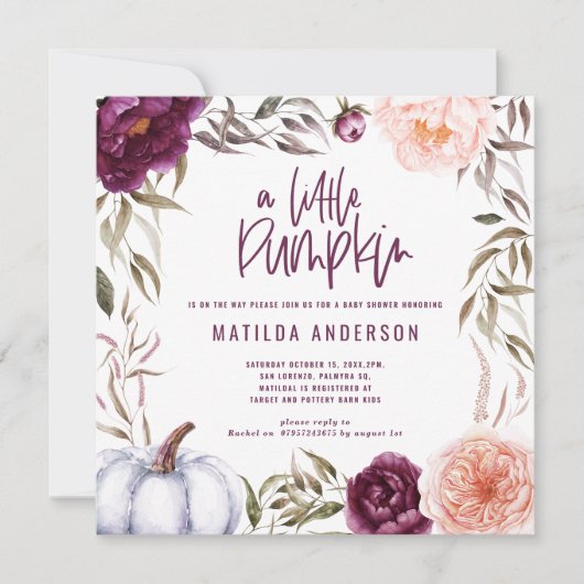 Carte Baby shower floral de petite citrouille (Devant)