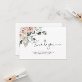 Carte Baby shower floral Dusty rose merci (Devant/Arrière en situation)