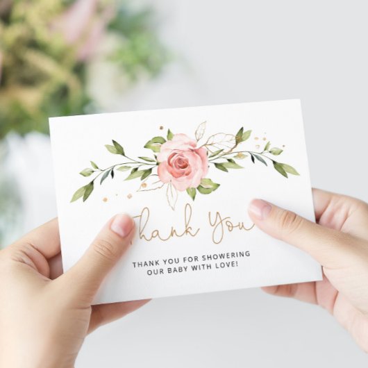 Carte Baby shower floral or roux merci