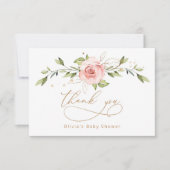 Carte Baby shower floral or roux merci (Devant)