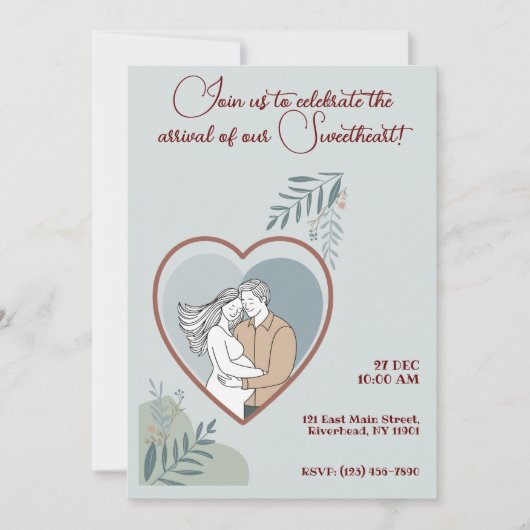 Carte Baby shower Heart avec les parents attendus (Devant)