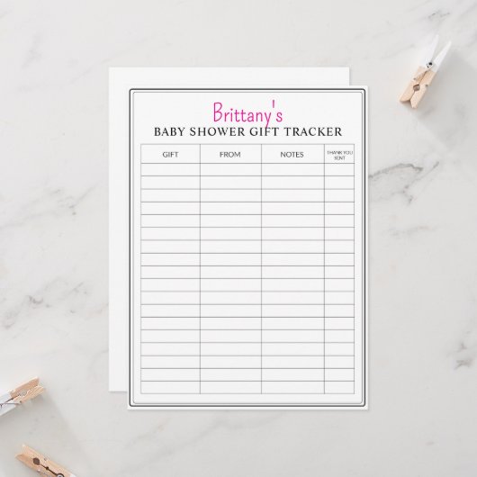 Carte Baby shower Imprimable Cadeau Tracker (Devant/Arrière en situation)