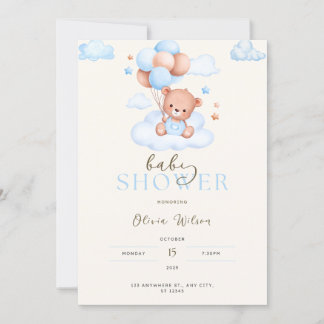 Carte Baby shower Invitation, Bébé garçon ours invitatio