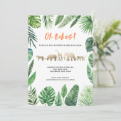 Carte Baby shower jumeau feuillage tropical et animaux d (Debout devant)
