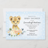 Carte Baby shower Lion Cub Floral Bleu (Devant)