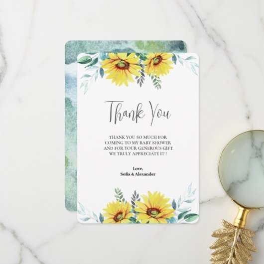 Carte Baby shower Merci plat (Devant/Arrière en situation)
