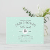 Carte Baby shower Mint Grey Stars White Stripes (Debout devant)