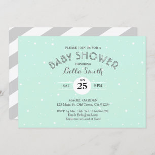 Carte Baby shower Mint Grey Stars White Stripes