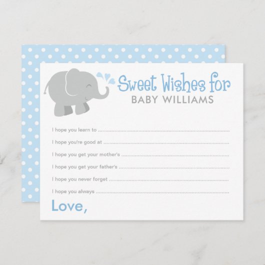 Carte Baby shower moderne éléphant bleu et gris (Devant / Derrière)