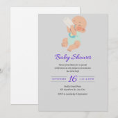 Carte Baby shower moderne gris avec bébé garçon (Devant / Derrière)