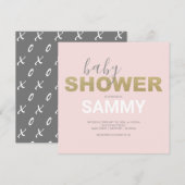 Carte Baby shower moderne rose et or Faux (Devant / Derrière)
