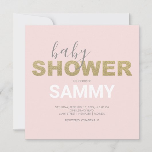 Carte Baby shower moderne rose et or Faux (Devant)