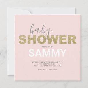 Carte Baby shower moderne rose et or Faux