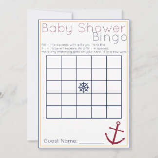 Carte Baby shower nautique Jeu de Bingo