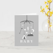 Carte Baby shower neutre mobile en Bohême - gris (Fleur jaune)