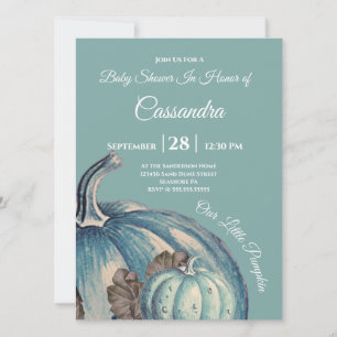 Carte Baby shower Our little Pumpkin aquarelle bleue