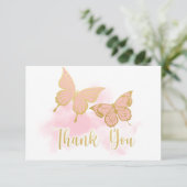 Carte Baby shower papillon rose Merci d'invitation (Debout devant)