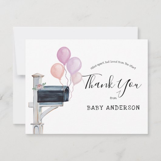 Carte Baby shower par Mail Pink Balloons Merci (Devant)