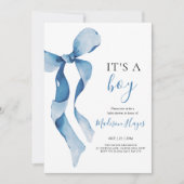 Carte Baby shower Pastel Blue Bow (Devant)