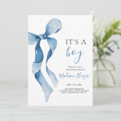 Carte Baby shower Pastel Blue Bow (Debout devant)