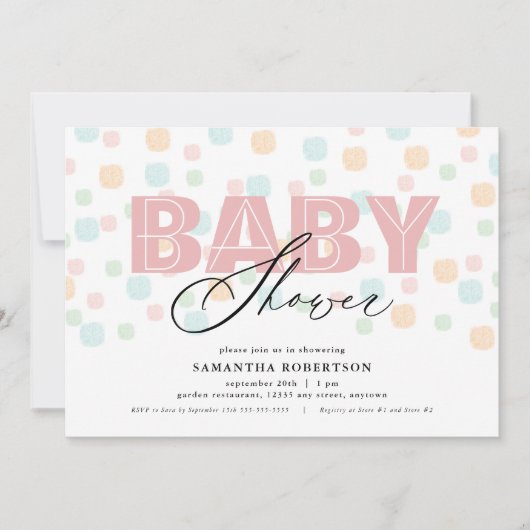 Carte Baby Shower Pastel Rose Moderne à Points (Devant)