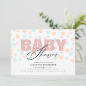 Carte Baby Shower Pastel Rose Moderne à Points (Debout devant)