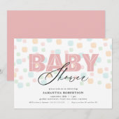 Carte Baby Shower Pastel Rose Moderne à Points (Devant / Derrière)