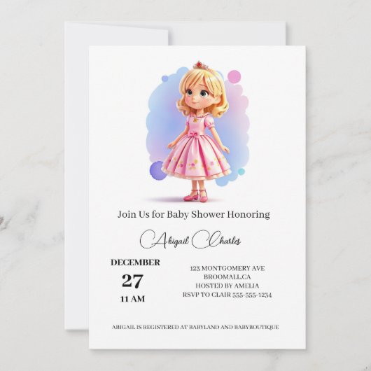 Carte baby shower Princess (Devant)