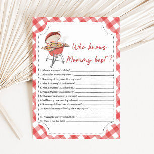 Carte Baby Shower Red Burger BBQ Qui Connaît le mieux Ma