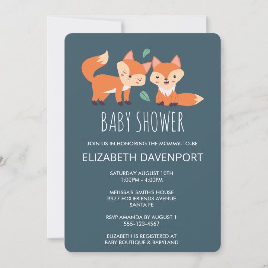 Carte Baby Shower Renardeaux Orange Mignons (Devant)