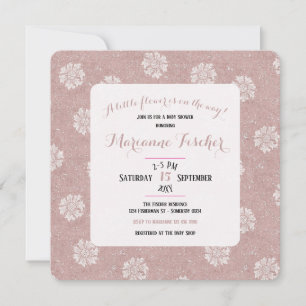 Carte Baby shower rétro rose floral William Morris fille