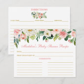 Carte baby shower Rose blanc Floral Gold Recette (Devant / Derrière)