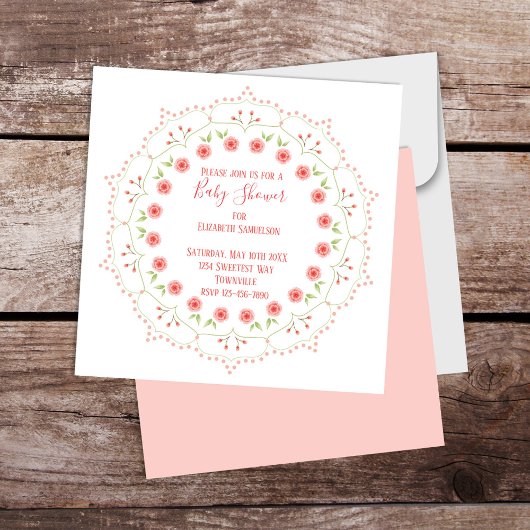 Carte Baby shower rose Elégant Floral Whimsical Mandala