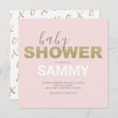 Carte Baby shower rose et or Faux (Devant / Derrière)