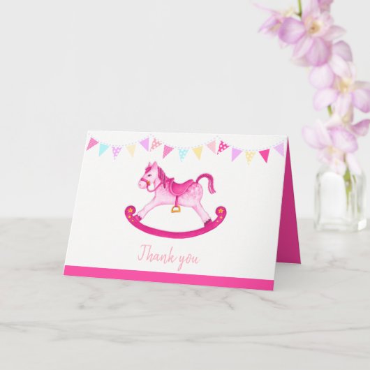 Carte Baby shower rose rocking cheval aquarelle art (Orchidée)