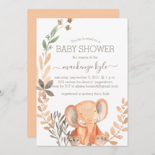 Carte Baby shower Safari Elephant Boho Watercolor