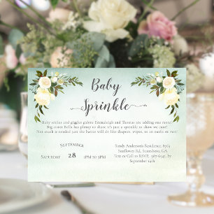 Carte Baby shower Saupoudrer vert Roses blanches Florale