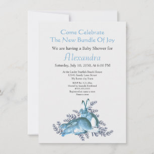 Carte Baby shower Stylish Blue Bunny Rabbit Aquarelle