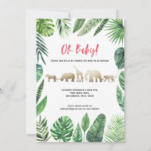 Carte Baby shower tropical d'animaux de feuillage et