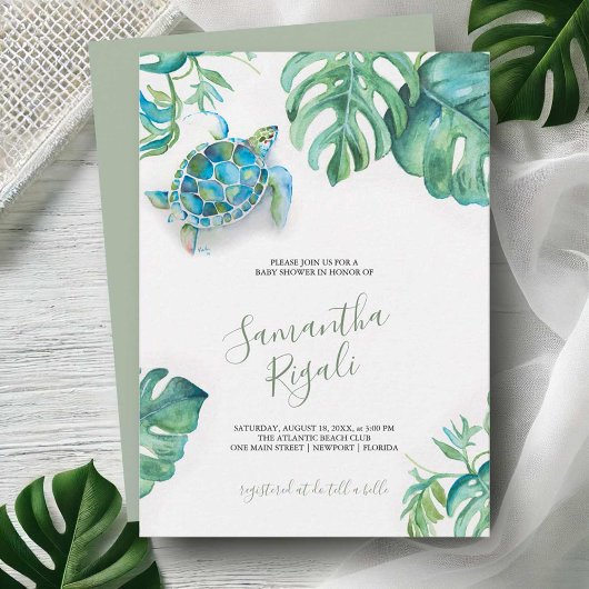 Carte Baby shower Tropical Green Feuille de tortue de me