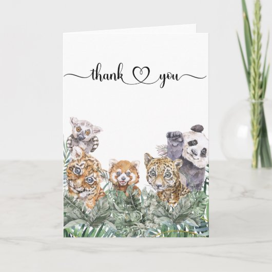 Carte Baby shower Tropical Jungle Animaux Merci (Devant)