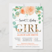 Carte Baby shower turquoise et orange pour filles (Devant)