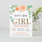 Carte Baby shower turquoise et orange pour filles (Debout devant)