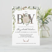 Carte Baby shower vert en bois rustique (Debout devant)