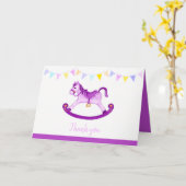 Carte Baby shower violet rocking cheval aquarelle art (Fleur jaune)