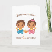 Carte Baby Twins Boy Girl First Birthday Blank Card (Devant)