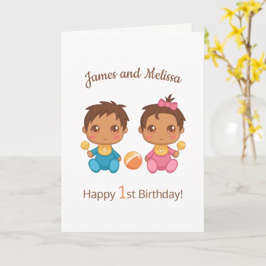 Carte Baby Twins Boy Girl First Birthday Blank Card (Fleur jaune)