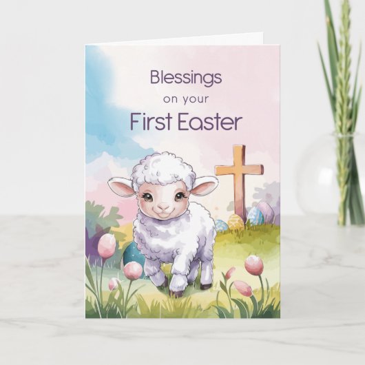 Carte Baby's First Easter Religious Lamb Cross Christian (Devant)