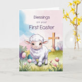 Carte Baby's First Easter Religious Lamb Cross Christian (Fleur jaune)